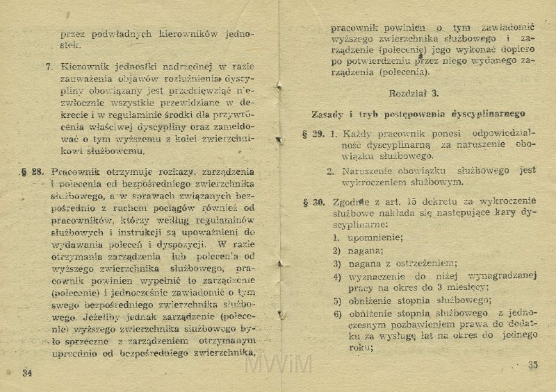 KKE 5517-19.jpg - Dok. „Zarządzenie Ministra Kolei” Nr. 198 z dnia 21 VI 1954 r. o wyróżnianiu pracowników i Regulamin obowiązków pracowników Kolejowych oraz zasad i trybu postępowania dyscyplinarnego, Kraków, 1954 r.